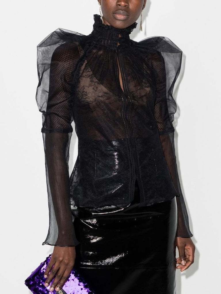 High Neck Sheer Silk Blouse