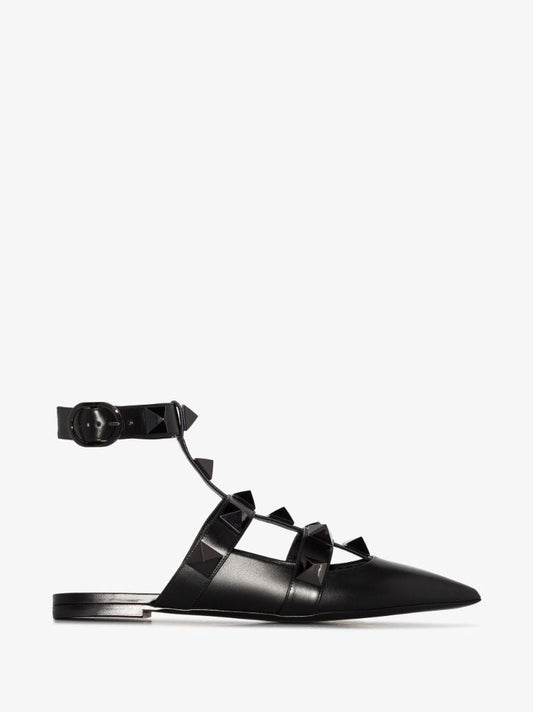 Black Roman Stud Leather Pumps
