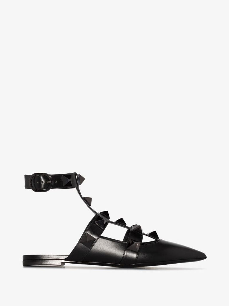 Black Roman Stud Leather Pumps