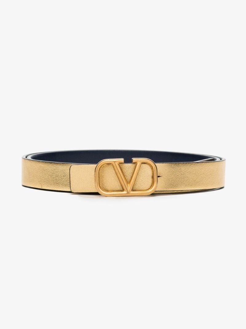 Blue and Gold Vlogo Reversible Leather Belt