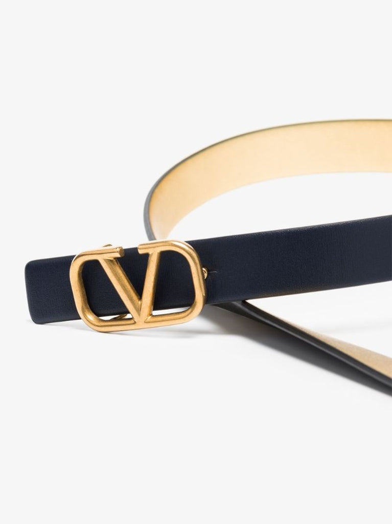 Blue and Gold Vlogo Reversible Leather Belt