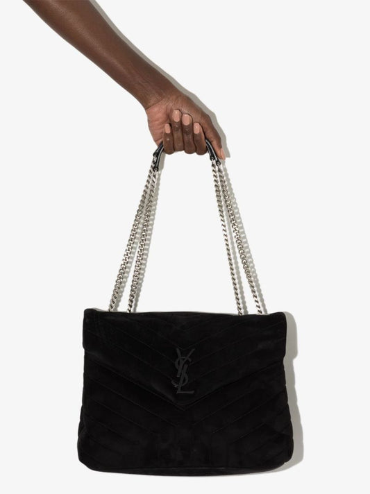 Black Loulou Medium Suede Shoulder Bag