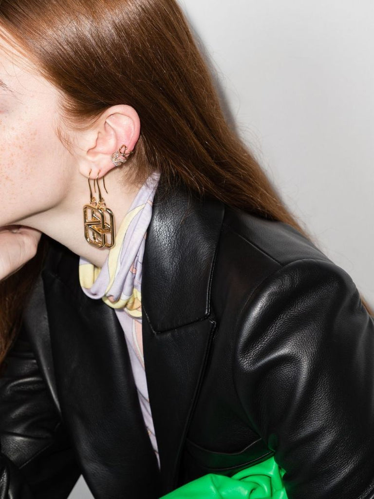 Gold Tone Vlogo Drop Earrings