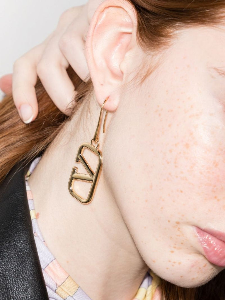 Gold Tone Vlogo Drop Earrings