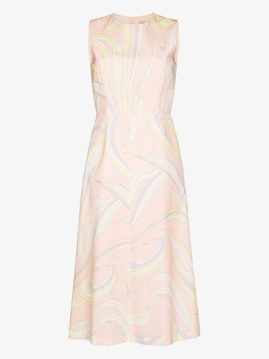 Vortici Print Cotton Midi Dress