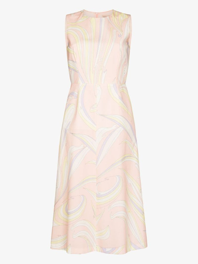 Vortici Print Cotton Midi Dress