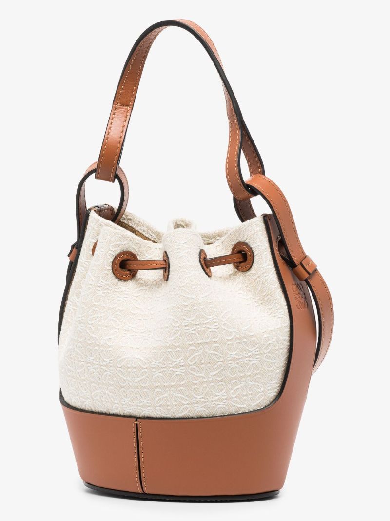 Neutral Balloon Mini Anagram Jacquard Leather Bucket Bag