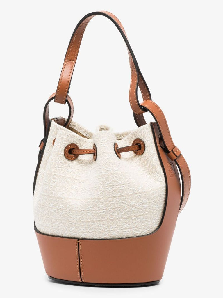 Neutral Balloon Mini Anagram Jacquard Leather Bucket Bag