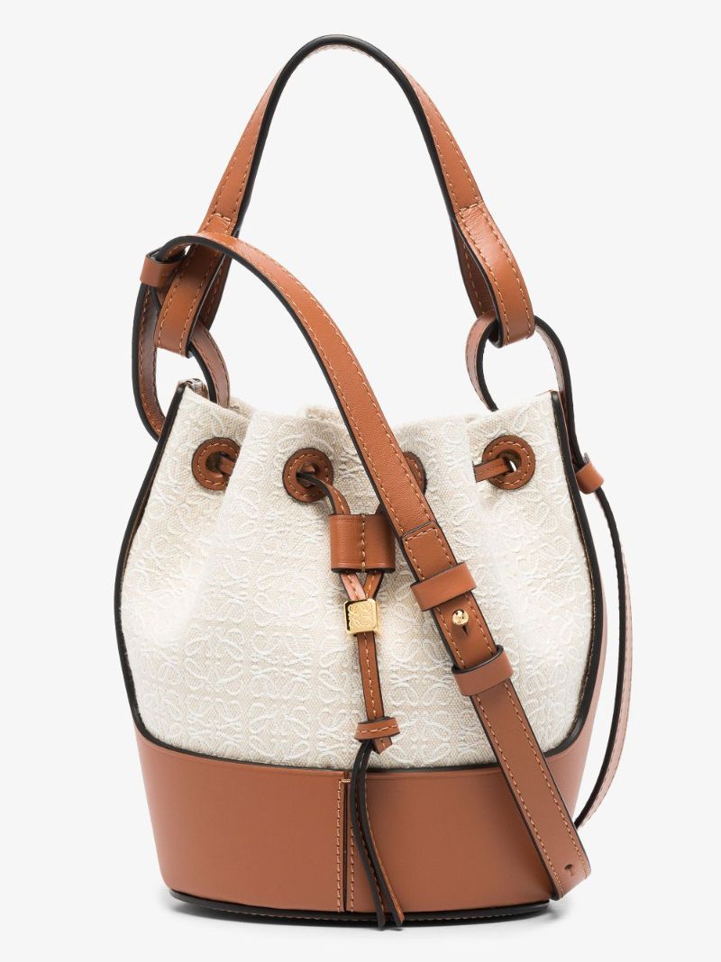 Neutral Balloon Mini Anagram Jacquard Leather Bucket Bag