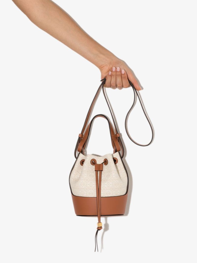Neutral Balloon Mini Anagram Jacquard Leather Bucket Bag