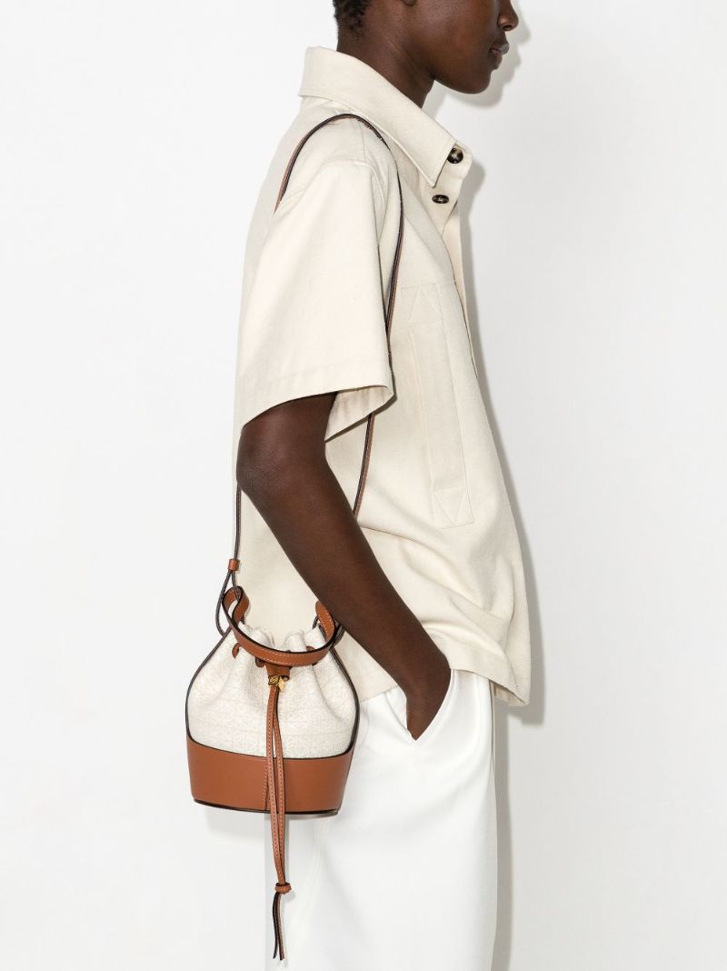 Neutral Balloon Mini Anagram Jacquard Leather Bucket Bag