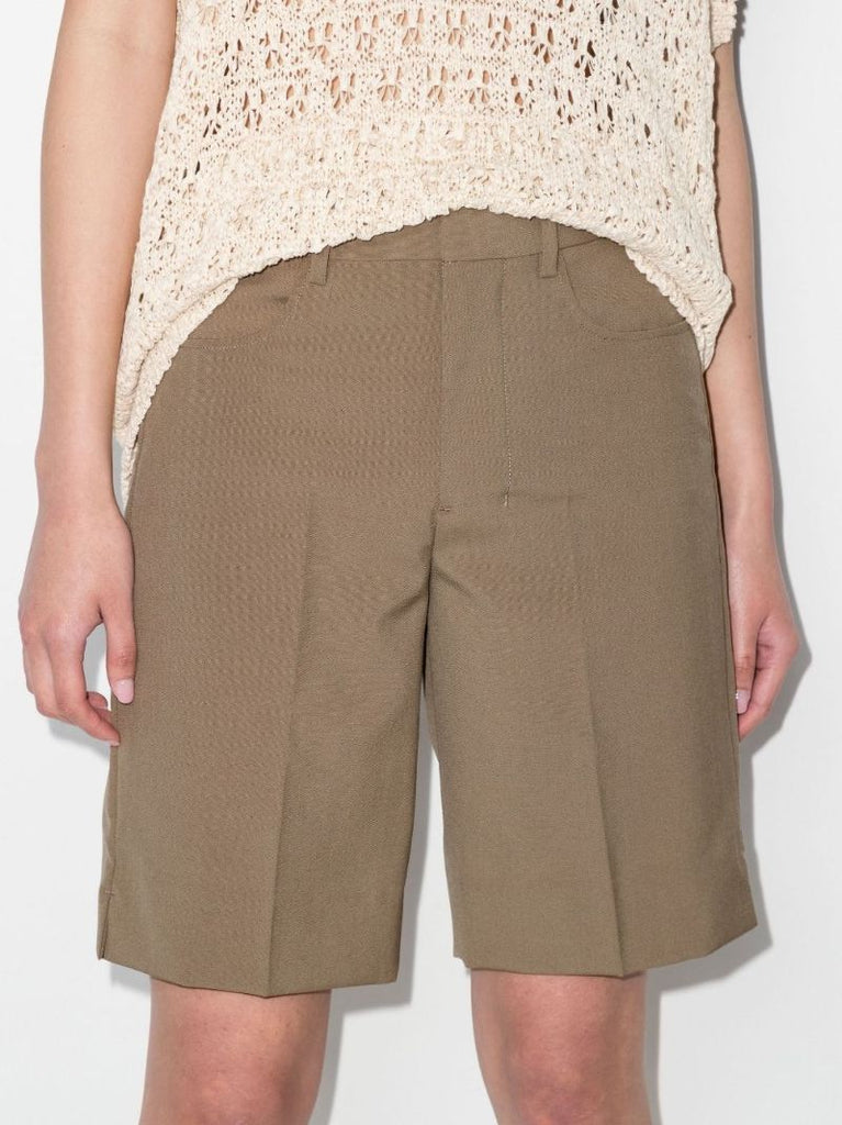 High Waist Tailored Wool Shorts