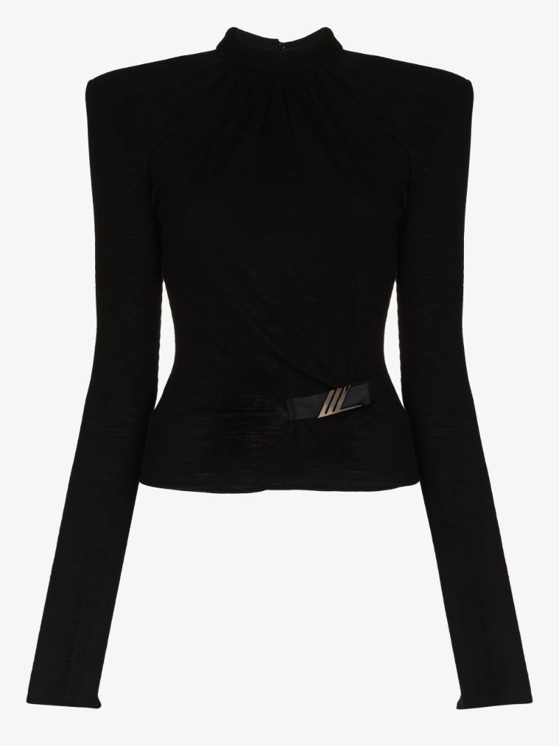 Exaggerated Shoulder Wool Blouse