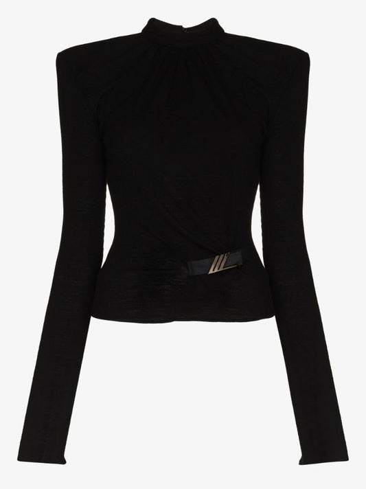 Exaggerated Shoulder Wool Blouse