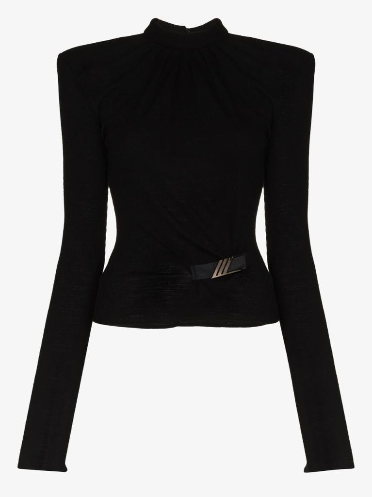 Exaggerated Shoulder Wool Blouse