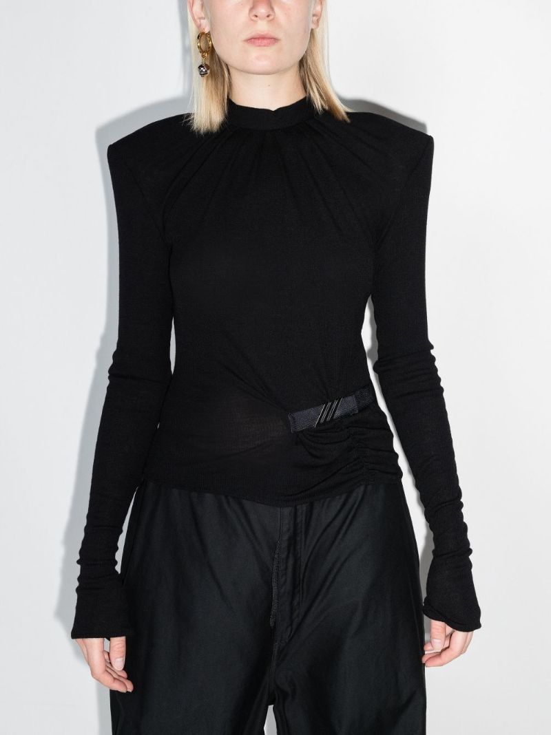 Exaggerated Shoulder Wool Blouse