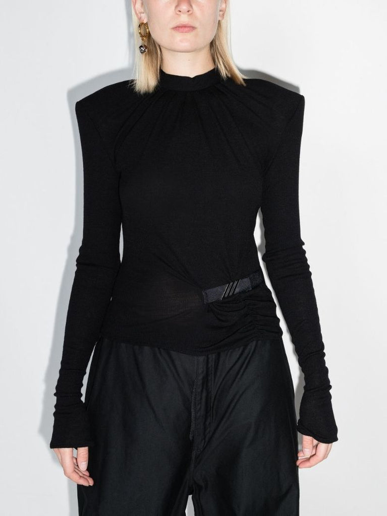Exaggerated Shoulder Wool Blouse