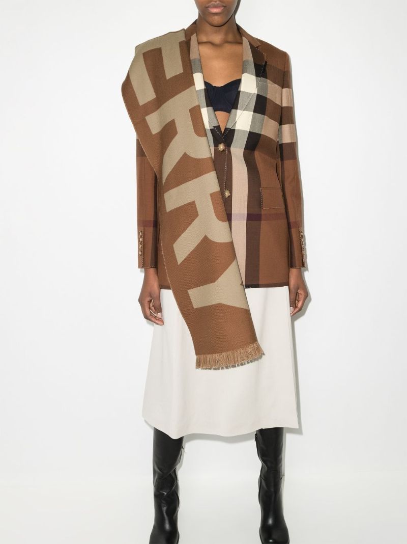 Brown Logo Jacquard Wool Scarf
