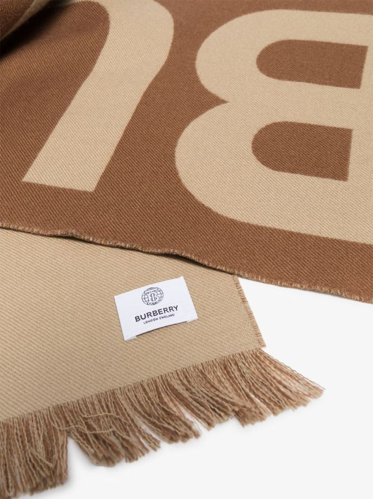 Brown Logo Jacquard Wool Scarf