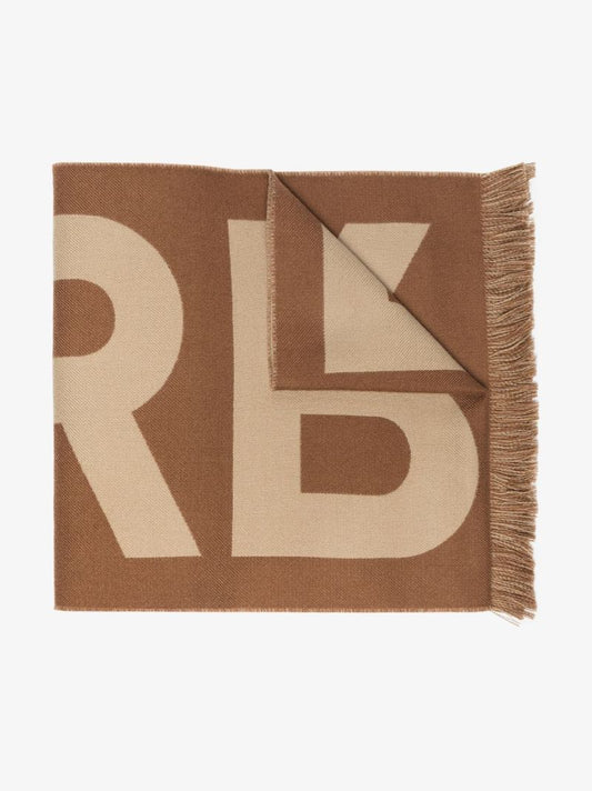 Brown Logo Jacquard Wool Scarf