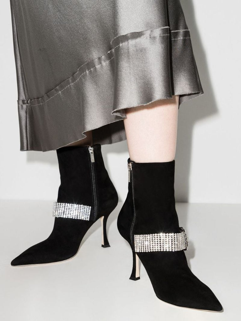Black Kaza 90 Crystal Strap Ankle Boots