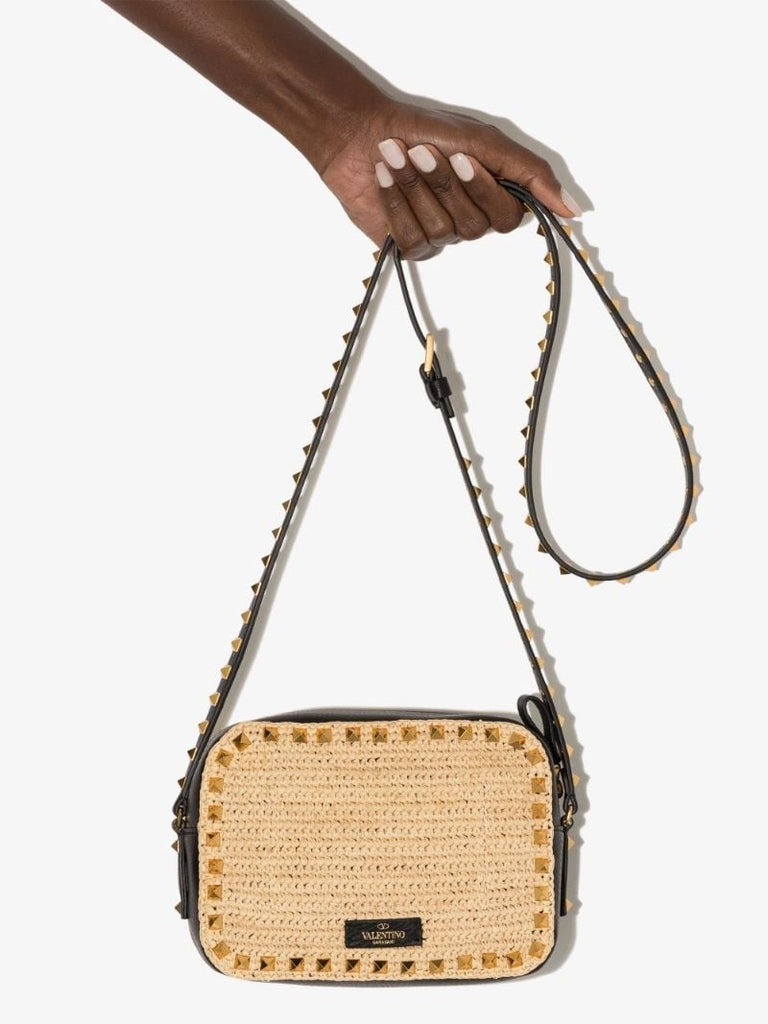 Neutral Rockstud Straw Cross Body Bag