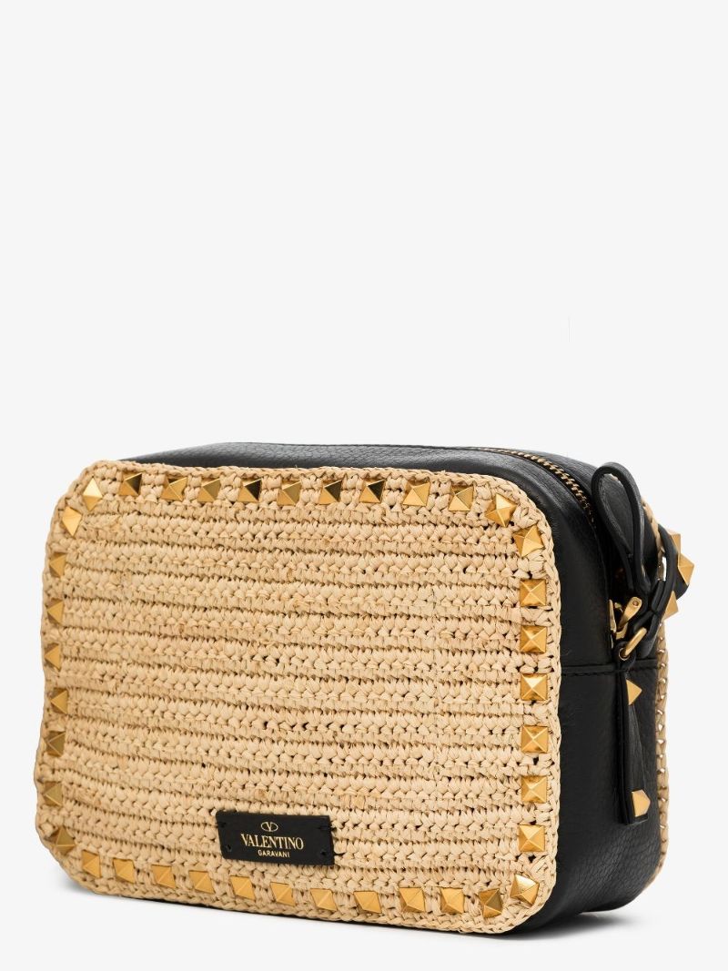 Neutral Rockstud Straw Cross Body Bag