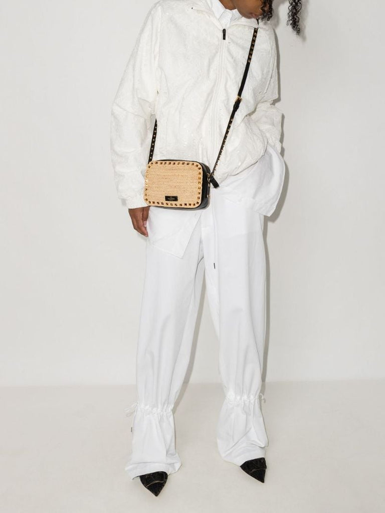 Neutral Rockstud Straw Cross Body Bag
