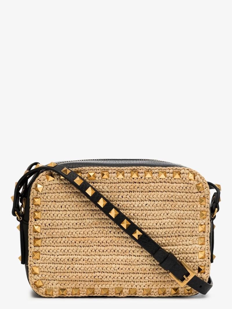 Neutral Rockstud Straw Cross Body Bag