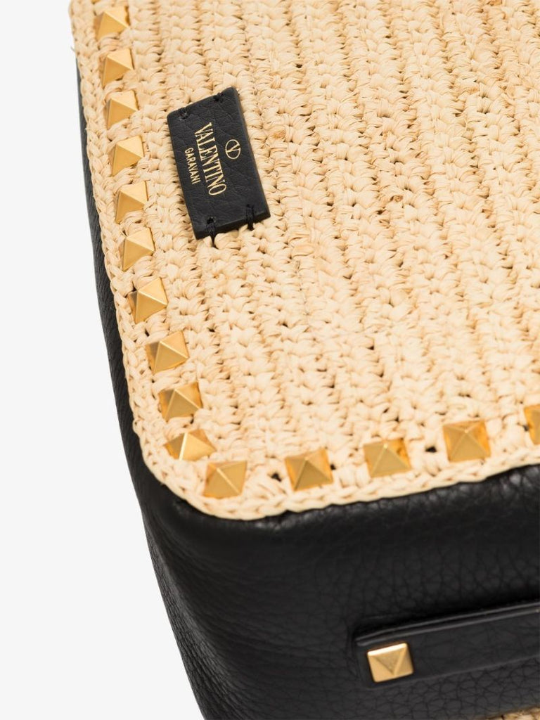 Neutral Rockstud Straw Cross Body Bag