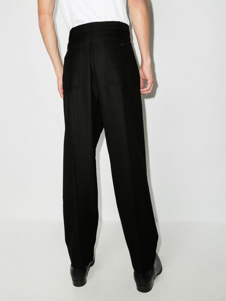 Black Pinstripe Wool Trousers