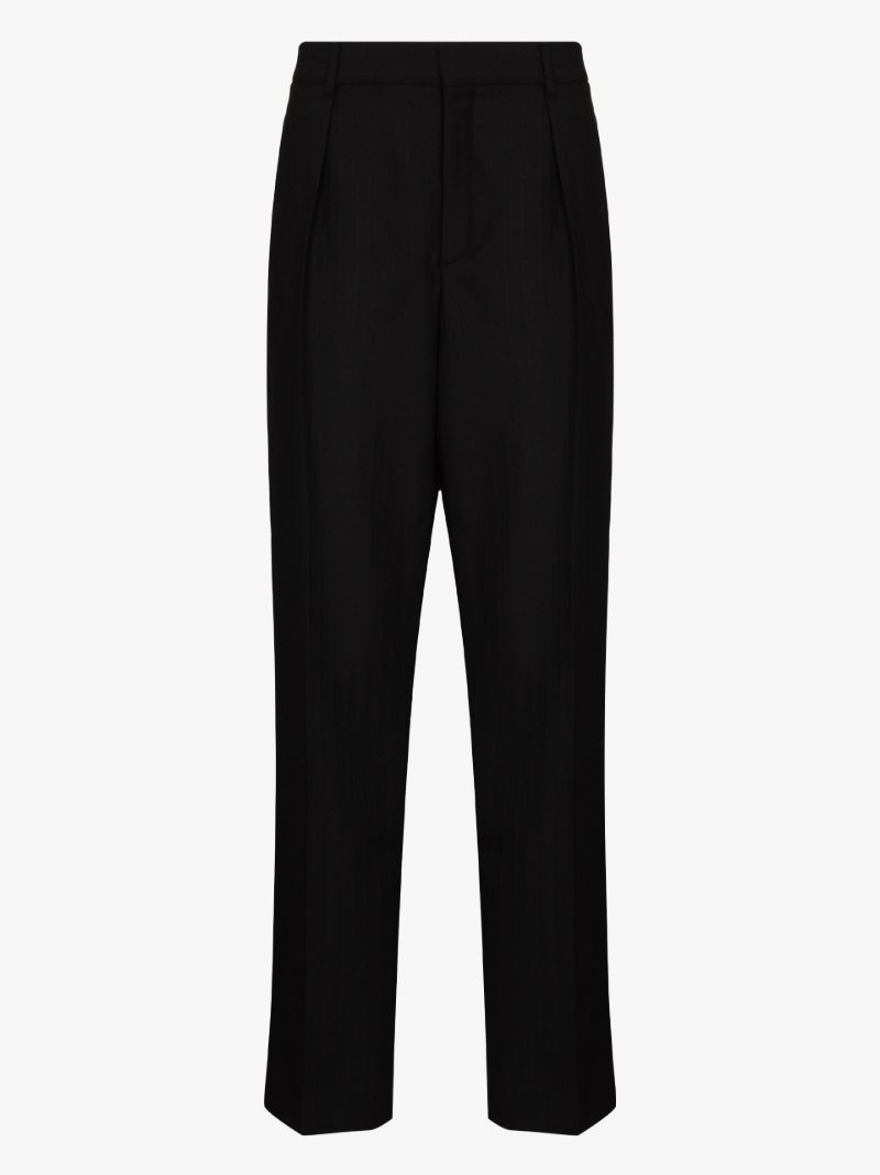 Black Pinstripe Wool Trousers