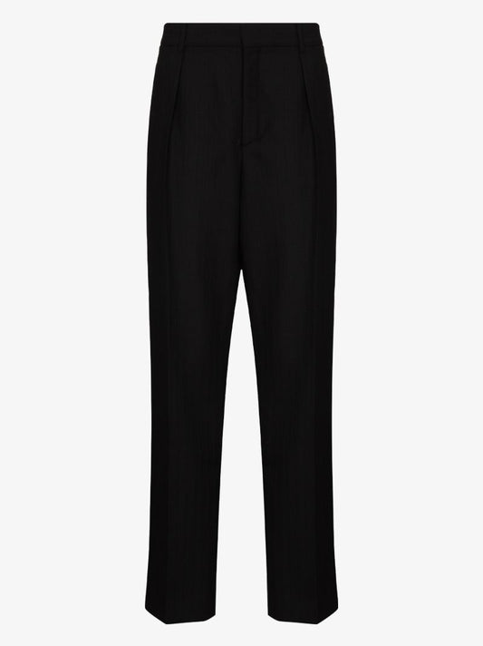 Black Pinstripe Wool Trousers