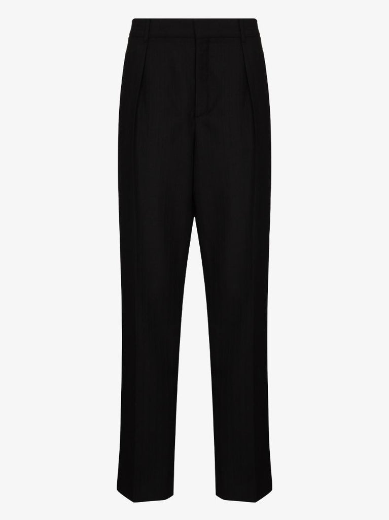 Black Pinstripe Wool Trousers