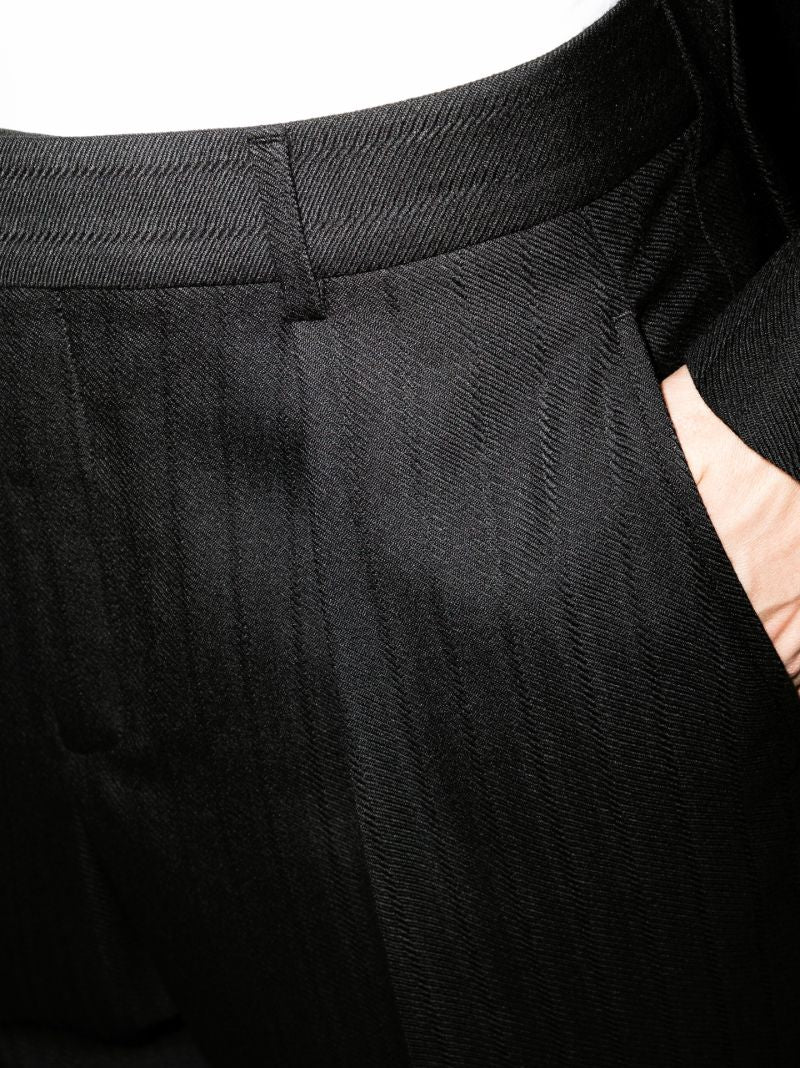 Black Pinstripe Wool Trousers