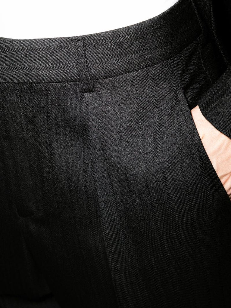 Black Pinstripe Wool Trousers