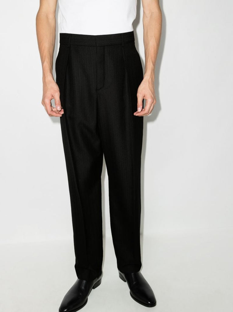 Black Pinstripe Wool Trousers