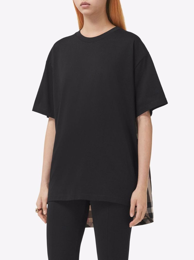 Black Vintage Check Panel Cotton T-shirt