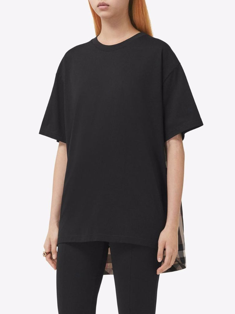 Black Vintage Check Panel Cotton T-shirt