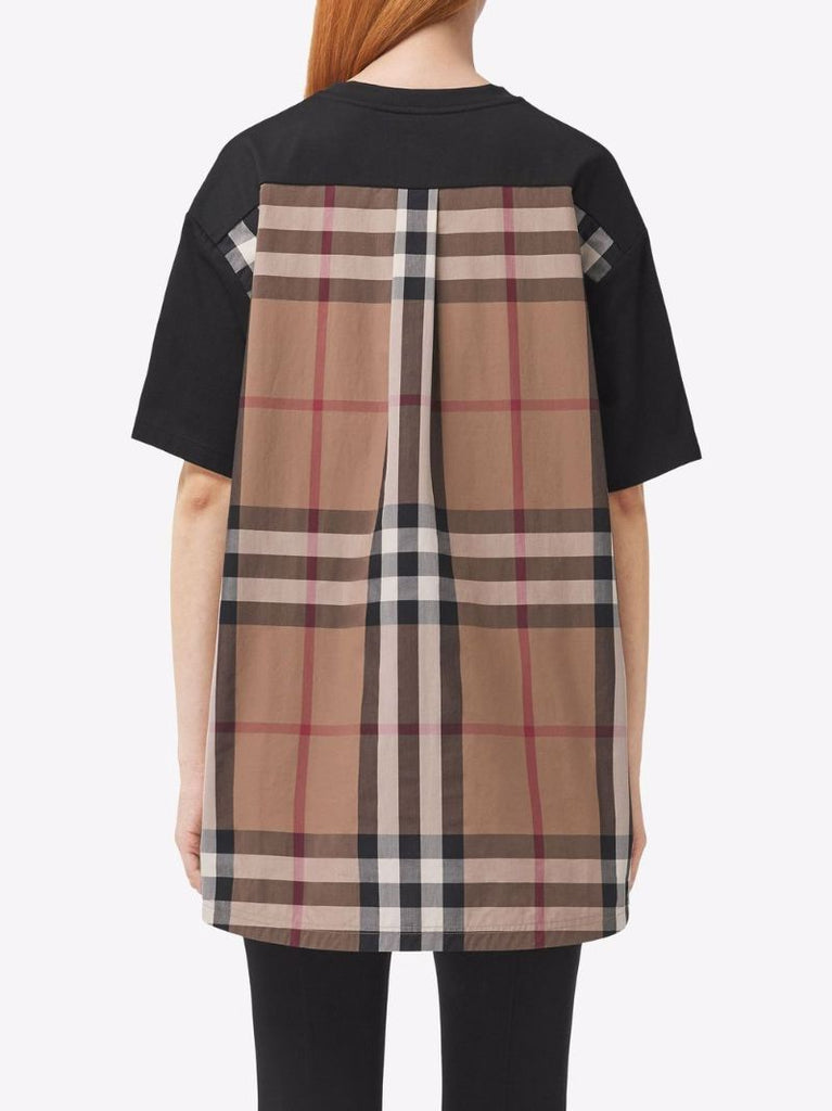 Black Vintage Check Panel Cotton T-shirt