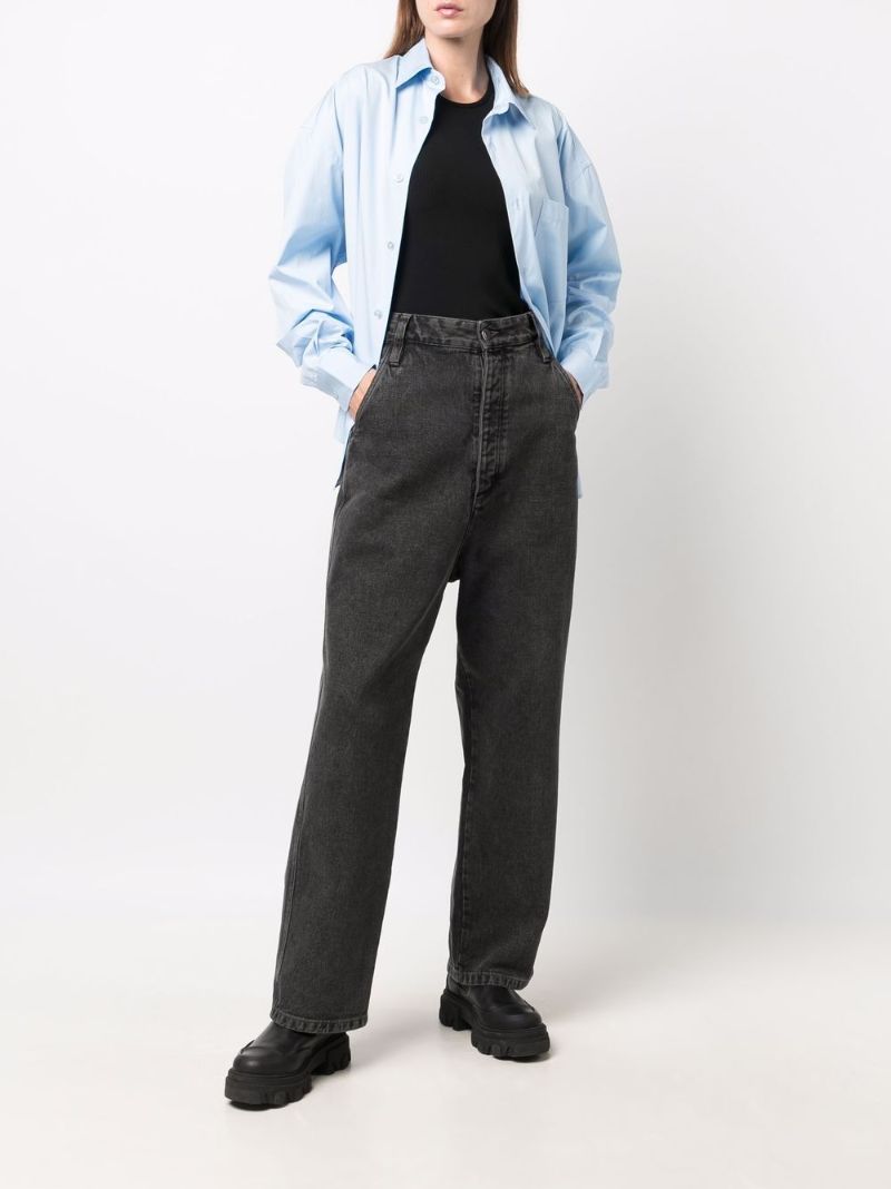 Black Faded Wide-leg Jeans