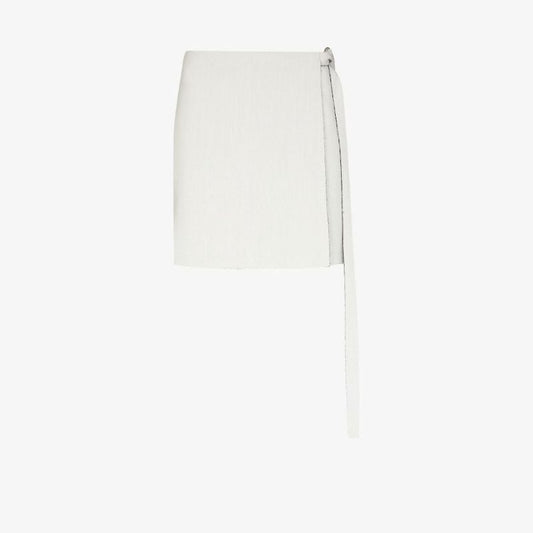 High Waist Raw Cut Wool Mini Skirt