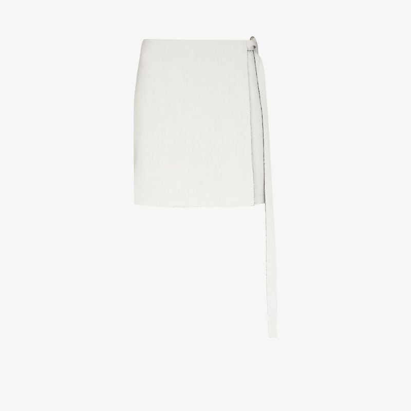 High Waist Raw Cut Wool Mini Skirt