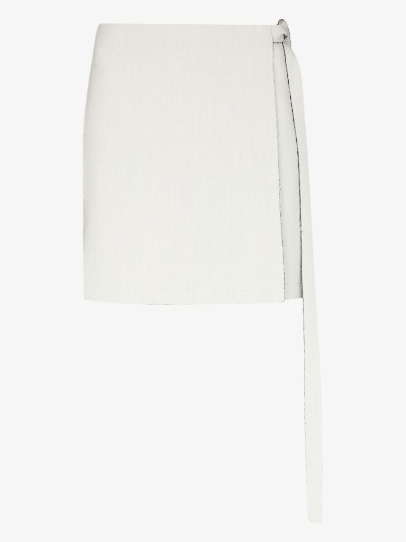 High Waist Raw Cut Wool Mini Skirt