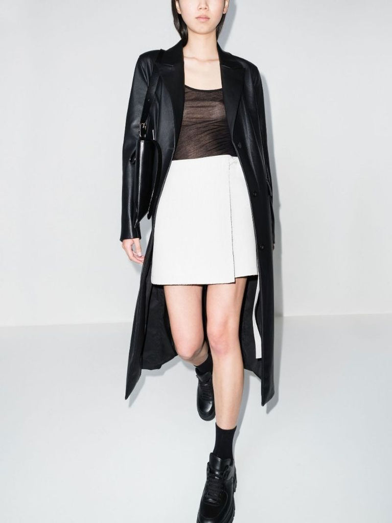 High Waist Raw Cut Wool Mini Skirt