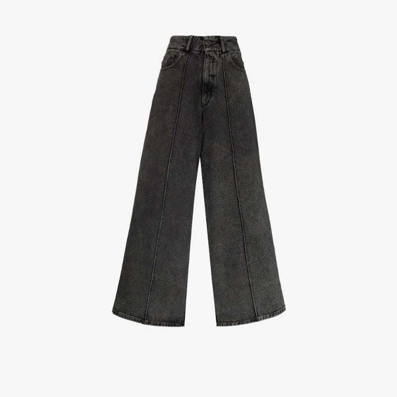 Pintucked Wide Leg Jeans