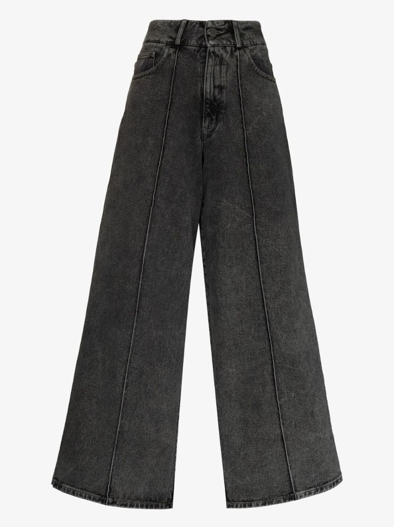 Pintucked Wide Leg Jeans