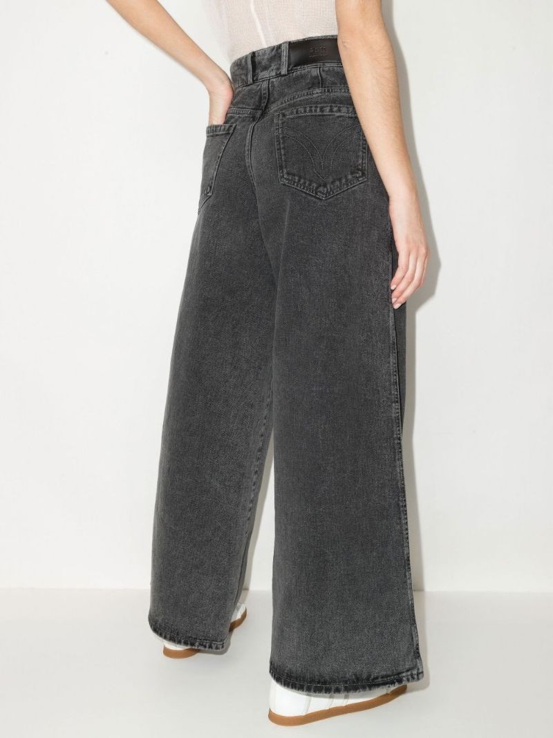Pintucked Wide Leg Jeans