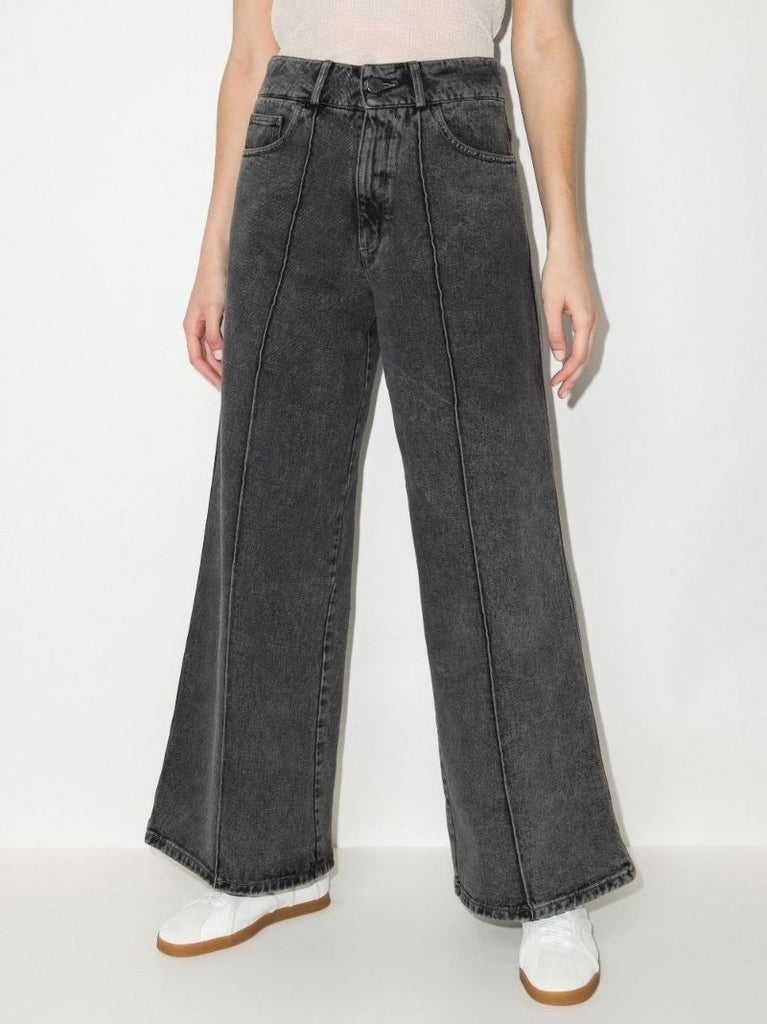 Pintucked Wide Leg Jeans