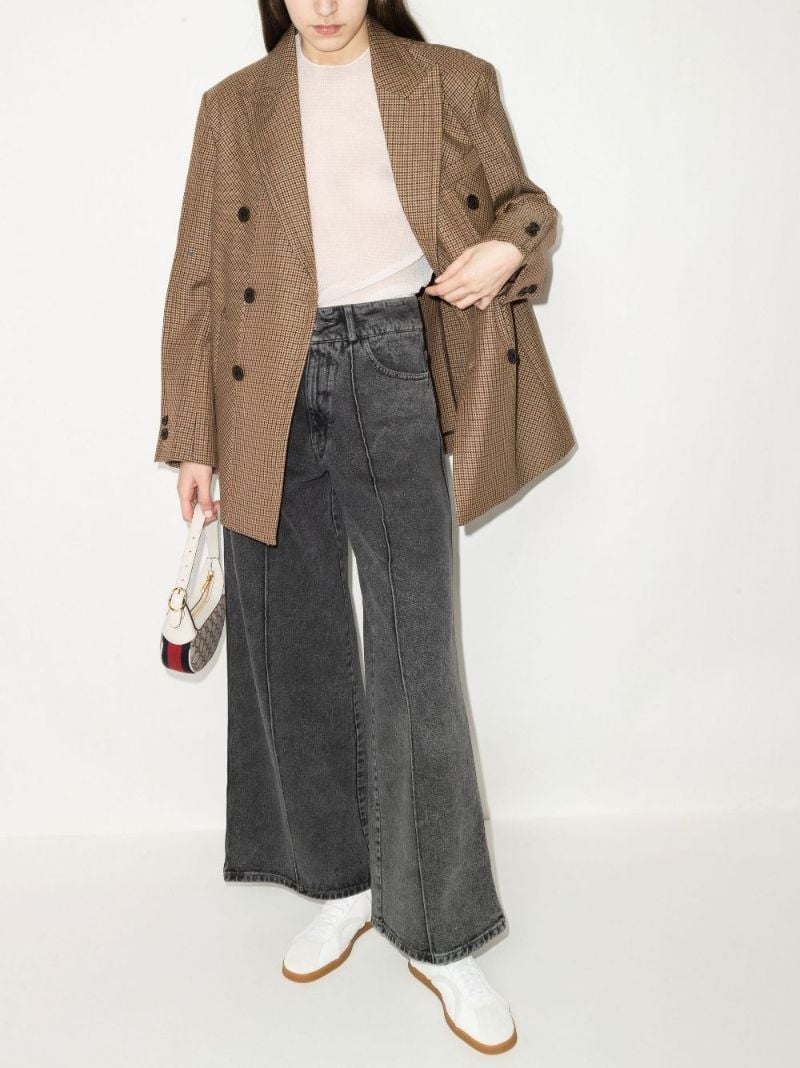 Pintucked Wide Leg Jeans